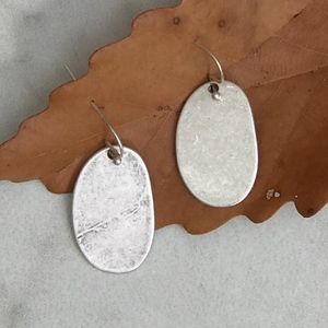 Silver Tone flattened Metallic Drop  Earrings